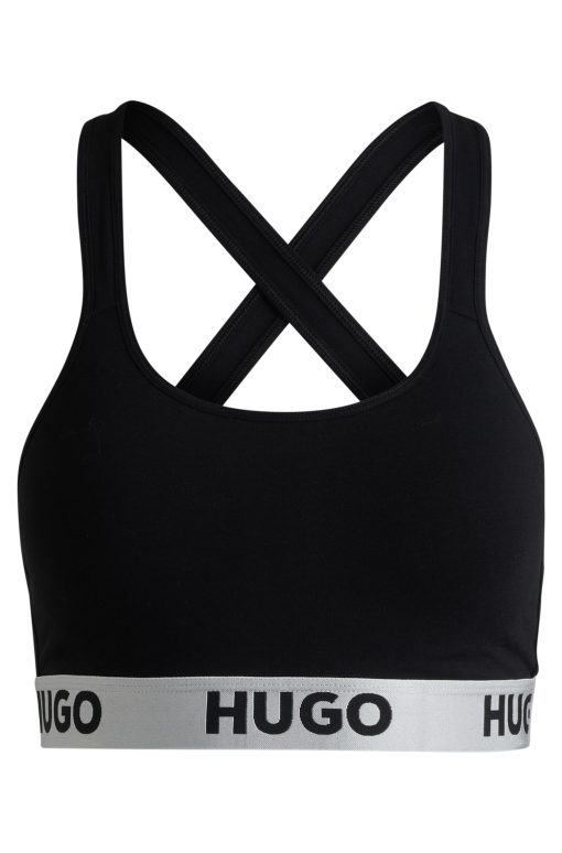 Hugo Boss Underwear, Pajamas, and Socks-Crossed-back bralette in stretch cotton with logo band-boss hugo