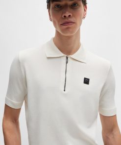 Hugo Boss Sweaters and Cardigans-Zip-neck polo shirt with stacked logo-hugo boss near me 2