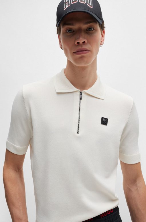 Hugo Boss Sweaters and Cardigans-Zip-neck polo shirt with stacked logo-hugo boss near me - Image 2