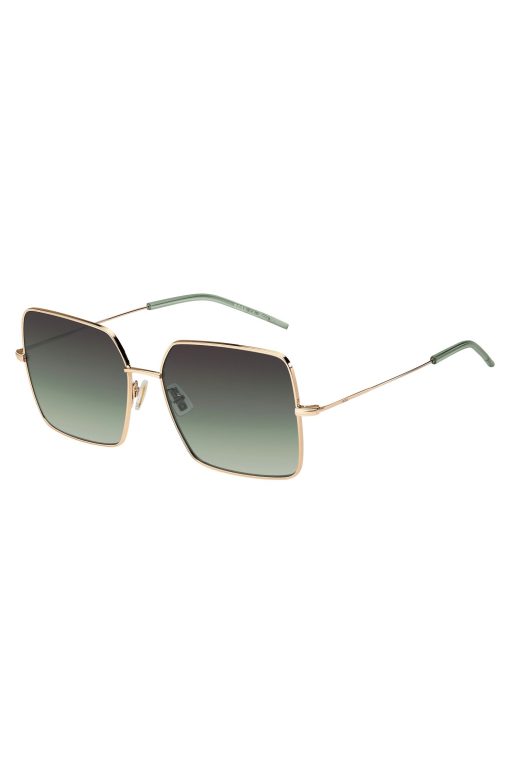 Hugo Boss Eyewear-Gold-tone sunglasses with green end-tips-hugo boss store near me