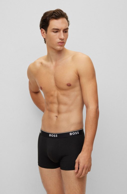 Hugo Boss Underwear-Three-pack of stretch-cotton trunks with logo waistbands-hugo boss store - Image 2