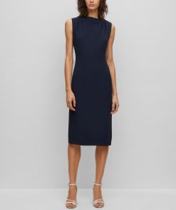 Hugo Boss Dresses-Slim-fit business dress with feature neckline-hugo boss store 2