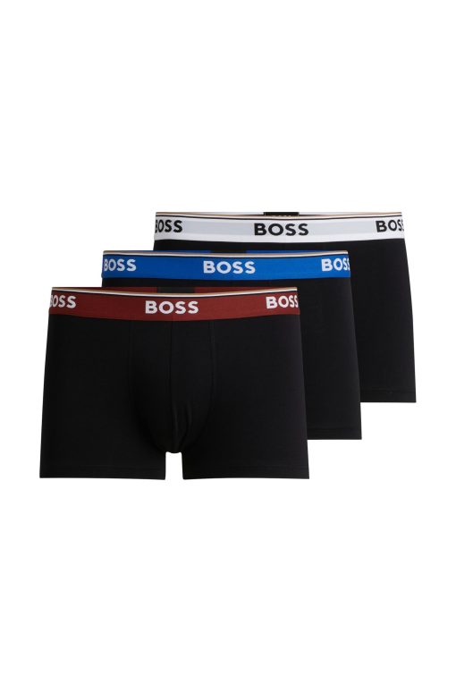 Hugo Boss Underwear-Three-pack of stretch-cotton trunks with logo waistbands-boss near me