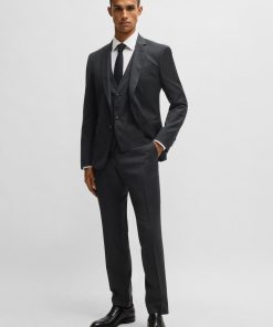 Hugo Boss Suits-Three-piece Slim-fit suit in patterned stretch wool-boss outlet