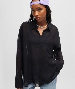 Hugo Boss Blouses-Oversize-fit blouse in sheer seersucker with point collar-hugo boss sale