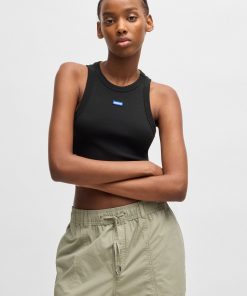 Hugo Boss Tops-Tank top in stretch cotton with logo badge-boss store near me