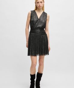 Hugo Boss Dresses-Plissé pleat wrap-front dress with ruffle hem-hugo by hugo boss