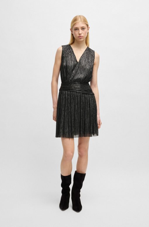 Hugo Boss Dresses-Plissé pleat wrap-front dress with ruffle hem-hugo by hugo boss