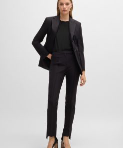 Hugo Boss Blouses-Long-sleeved blouse in washed silk with pleated front-boss store 2