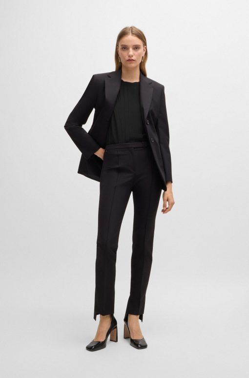 Hugo Boss Blouses-Long-sleeved blouse in washed silk with pleated front-boss store - Image 2