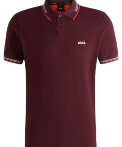 Hugo Boss Polo Shirts-Stretch-cotton slim-fit polo shirt with branding-boss near me 2