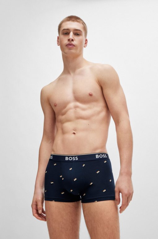 Hugo Boss Underwear-Three-pack of stretch-cotton trunks with logo waistbands-hugo - Image 2