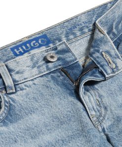 Hugo Boss Pants-Straight-fit jeans in blue denim with distressed detailing-hugo boss sale 2