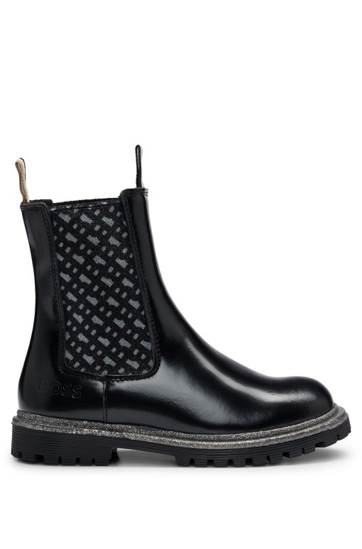 Hugo Boss-Kids' Chelsea boots in patent leather with monogram panels-hugo boss outlet