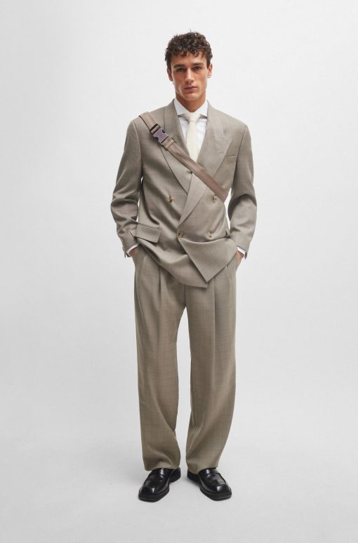 Hugo Boss-Relaxed-fit trousers in checked virgin-wool serge-hugo boss sale - Image 2