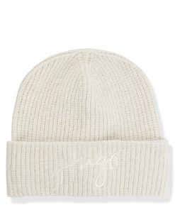 Hugo Boss Hats and Gloves-Ribbed beanie hat with embroidered handwritten logo-hugo boss store