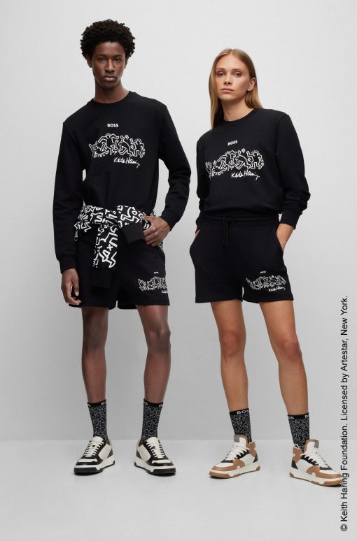 Hugo Boss Best Sellers-BOSS x Keith Haring gender-neutral shorts in cotton-blend terry-boss hugo