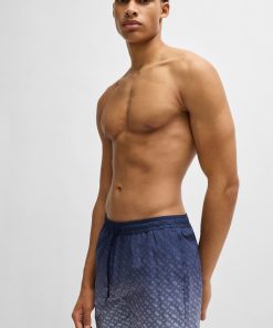 Hugo Boss Swimwear-Logo-badge swim shorts with degradé monogram print-hugo boss store near me 2