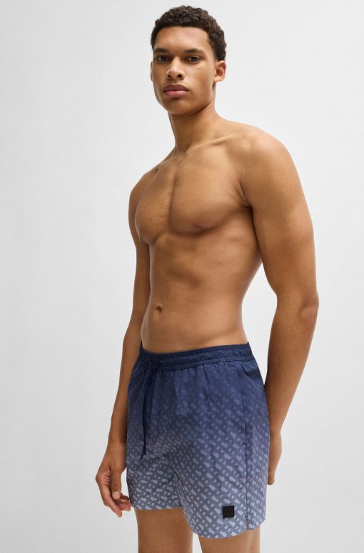 Hugo Boss Swimwear-Logo-badge swim shorts with degradé monogram print-hugo boss store near me - Image 2