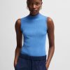 Hugo Boss-Sleeveless mock-neck top in ribbed fabric-boss store near me 3