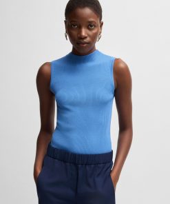 Hugo Boss-Sleeveless mock-neck top in ribbed fabric-hugo boss outlet