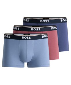 Hugo Boss Underwear-Three-pack of stretch-cotton trunks with logo waistbands-hugoboss