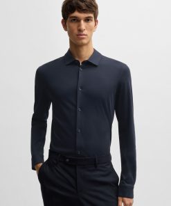 Hugo Boss-Slim-fit long-sleeved shirt in mercerized cotton-boss store