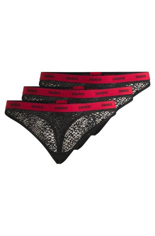 Hugo Boss-Three-pack of thongs in stretch lace-hugoboss