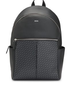 Hugo Boss Bags-Faux-leather backpack with monogram-print front pocket-hugo boss sale