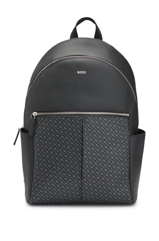 Hugo Boss Bags-Faux-leather backpack with monogram-print front pocket-hugo boss sale