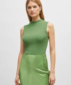 Hugo Boss-Sleeveless mock-neck top in ribbed fabric-boss store near me