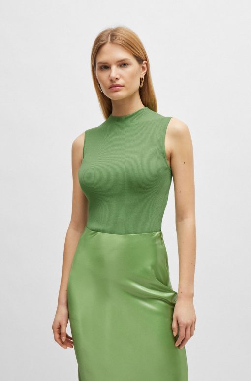 Hugo Boss-Sleeveless mock-neck top in ribbed fabric-boss store near me