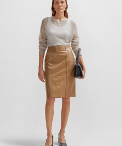 Hugo Boss Skirts-Seam-detail pencil skirt in lamb leather-hugo boss store near me 2