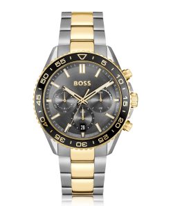 Hugo Boss Watches-Two-tone link-bracelet chronograph watch with gray dial-hugo boss store