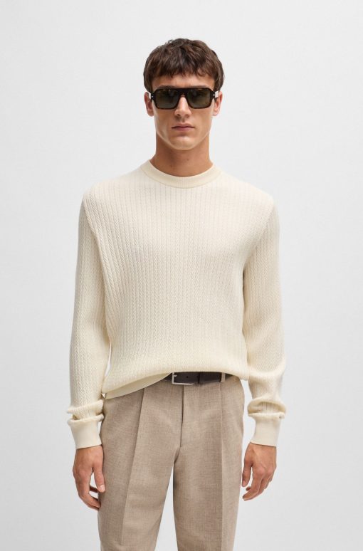 Hugo Boss Sweaters and Cardigans-Wool-blend knitted sweater with herringbone structure-boss near me