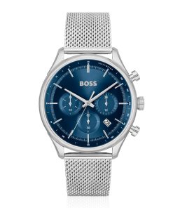 Hugo Boss Watches-Blue-dial chronograph watch with mesh bracelet-boss store near me