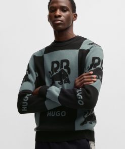 Hugo Boss Sweaters and Cardigans-HUGO x RB checkerboard cotton sweater with bull motif-hugo by hugo boss