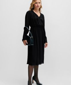 Hugo Boss Dresses-Regular-fit dress with wrap front and button cuffs-hugo