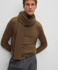 Hugo Boss Scarves-Rib-knit cashmere scarf with metal logo plaque-hugo boss outlet 2