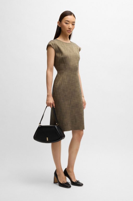 Hugo Boss Dresses-Cap-sleeve dress in melange stretch sharkskin-boss near me