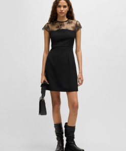 Hugo Boss Dresses-Slim-fit dress with lace insert-boss store near me