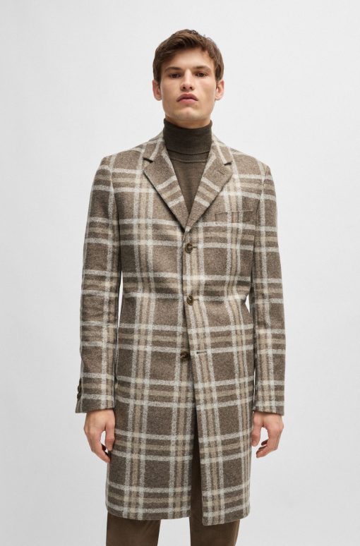 Hugo Boss Jackets and Coats-Slim-fit coat with all-over check-hugo boss store