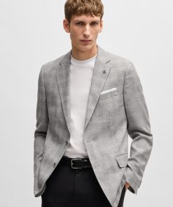 Hugo Boss Sport Coats-Slim-fit suit jacket in a checked wool blend-boss store near me