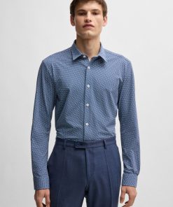 Hugo Boss-Slim-fit shirt in monogram-print performance-stretch material-boss store