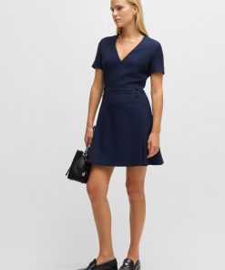 Hugo Boss Dresses-V-neck bodycon business dress with tone-on-tone buttons-boss store