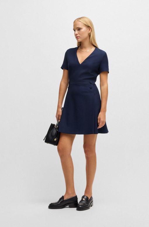 Hugo Boss Dresses-V-neck bodycon business dress with tone-on-tone buttons-boss store