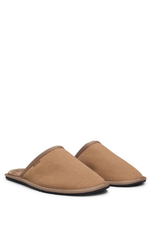 Hugo Boss-Faux-suede slippers with rubber sole-hugo by hugo boss