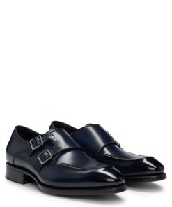 Hugo Boss Business Shoes-Double-strap monk shoes in leather with heel detail-hugo boss store near me