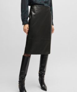 Hugo Boss Skirts-Wrap-front panel skirt in leather-hugo boss near me