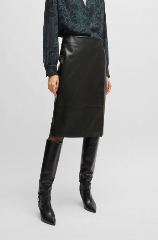 Hugo Boss Skirts-Wrap-front panel skirt in leather-hugo boss near me